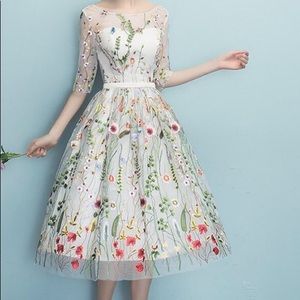 Embroidery half sleeve a line cocktail dress